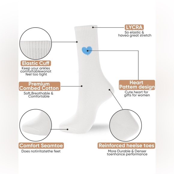 Cute Cotton Crew Athletic Socks - Ankle High, Novelty Fun Heart Design! - Picture 7 of 7